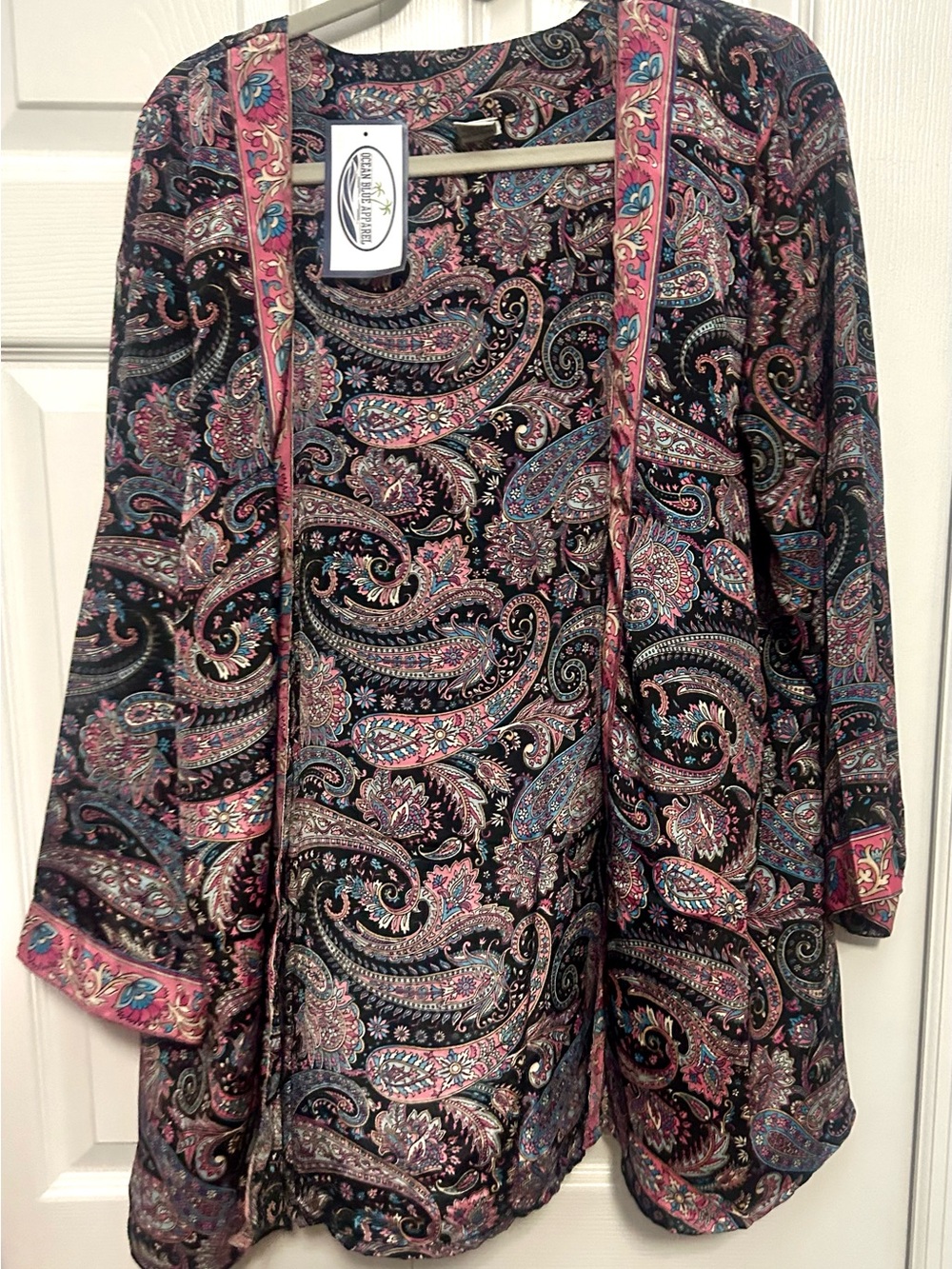 Women’s Paisley Kimono Jacket - Black with Pink & Teal Accents